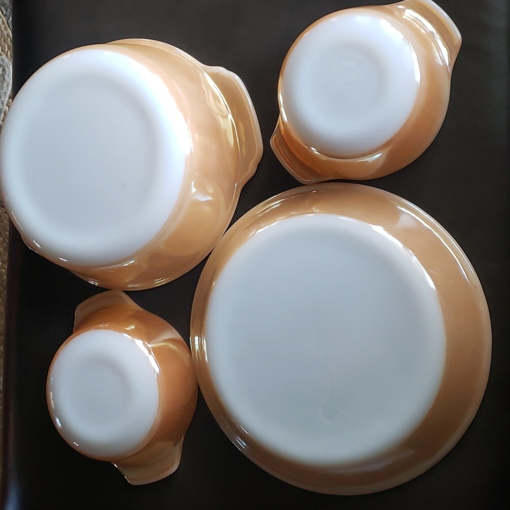 Vintage Anchor Hocking Fire King Peach Luster Casserole Set